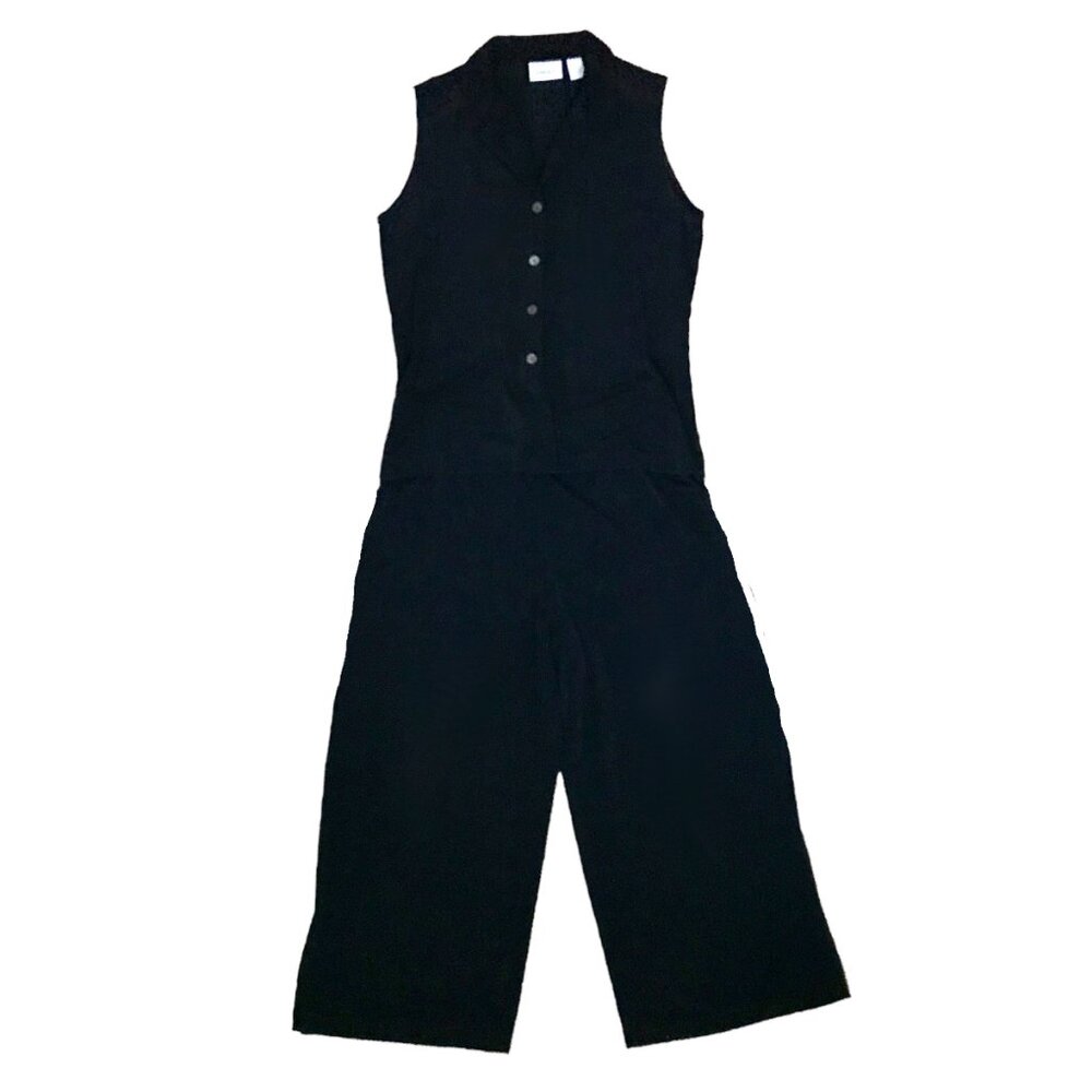 Chico’s Travelers Black Sleeveless Button Up Top and Pants Set Size XL